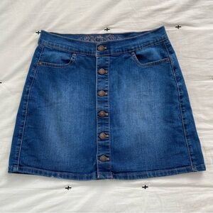 Wax Jean Mini Skirt Women's Size M Front Button Denim Jean Stretch Medium Wash